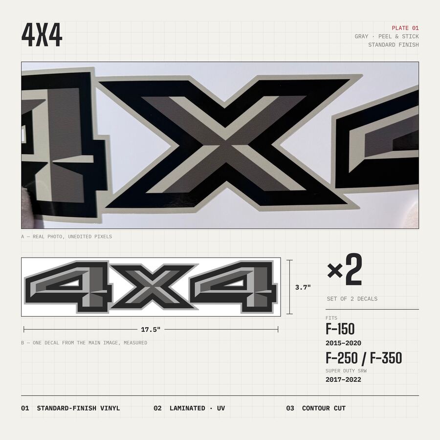 4x4 Decals for Ford F-150 2015–2020 · Gray · Peel & Stick · Overview
