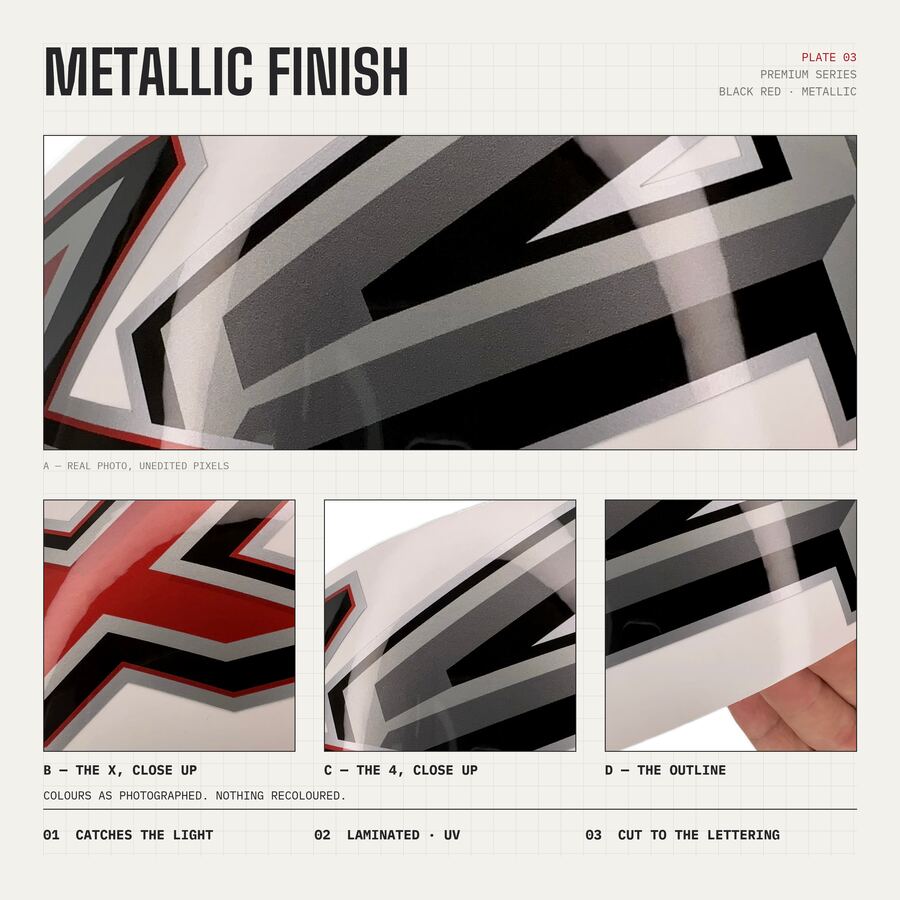 4x4 Decals for Ford F-150 2021–2026 · Black Red · Premium · Finish close-up