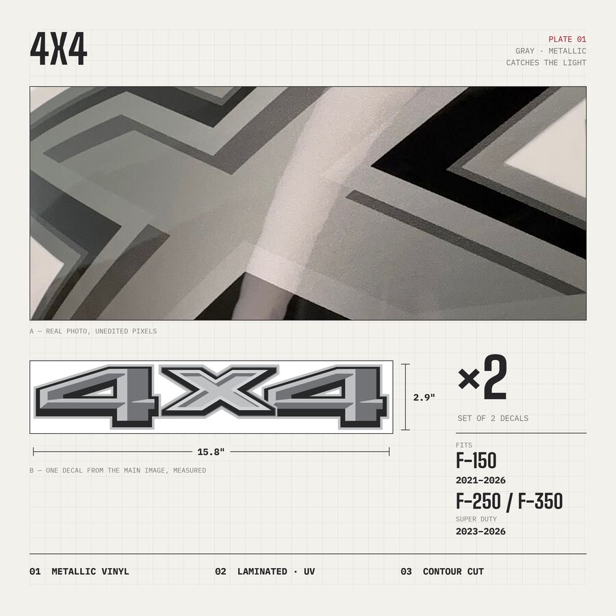 4x4 Decals for Ford F-150 2021–2026 · Gray · Premium · Overview