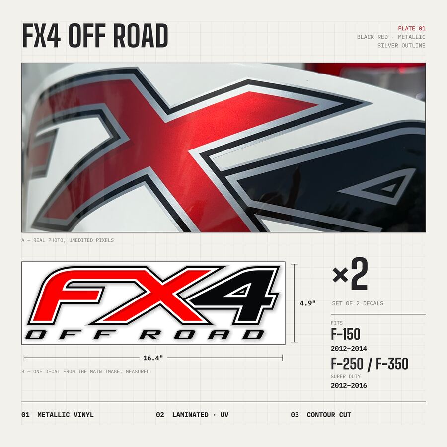 FX4 Off Road Decals for Ford F-150 2012–2014 · Black Red · Premium · Overview