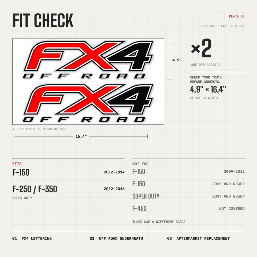 FX4 Off Road Decals for Ford F-150 2012–2014 · Black Red · Premium · Fit check and size