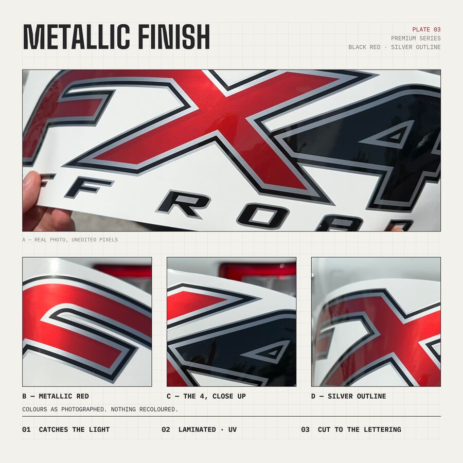 FX4 Off Road Decals for Ford F-150 2012–2014 · Black Red · Premium · Finish close-up