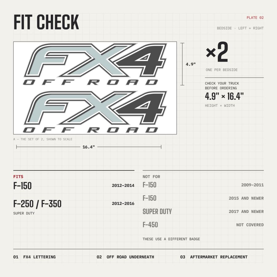 FX4 Off Road Decals for Ford F-150 2012–2014 · Gray · Premium · Fit check and size