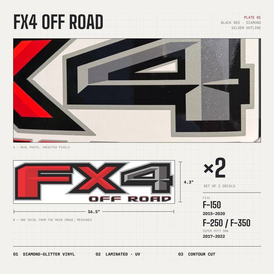 FX4 Off Road Decals for Ford F-150 2015–2020 · Black Red · Diamond · Overview