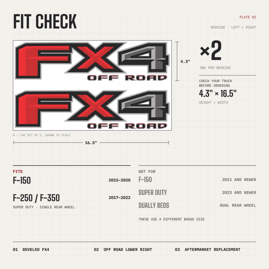 FX4 Off Road Decals for Ford F-150 2015–2020 · Black Red · Diamond · Fit check and size