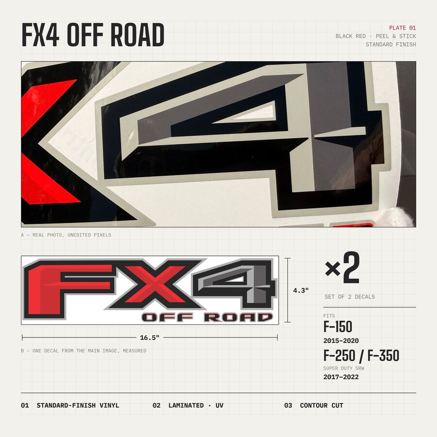 FX4 Off Road Decals for Ford F-150 2015–2020 · Black Red · Peel & Stick · Overview