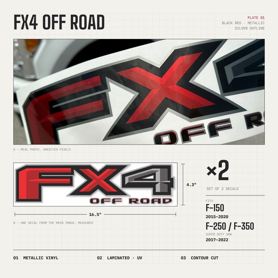 FX4 Off Road Decals for Ford F-150 2015–2020 · Black Red · Premium · Overview