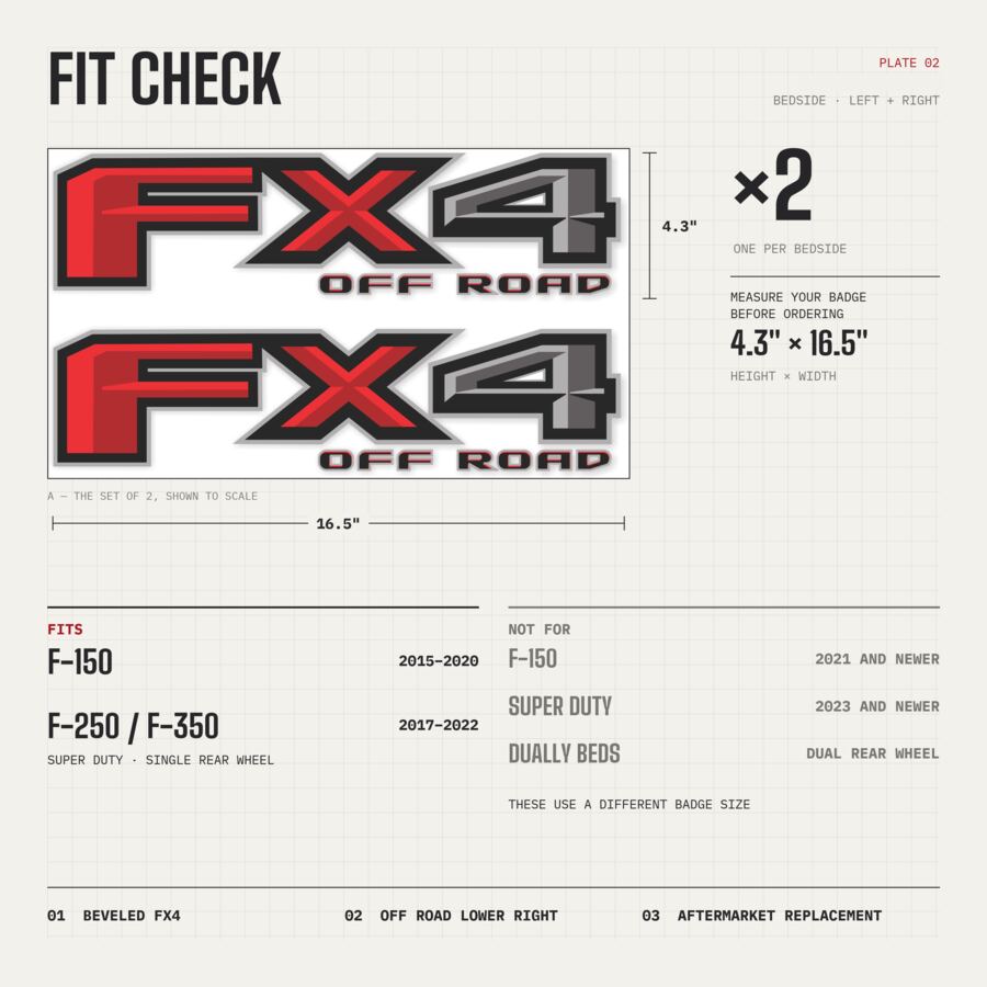 FX4 Off Road Decals for Ford F-150 2015–2020 · Black Red · Premium · Fit check and size