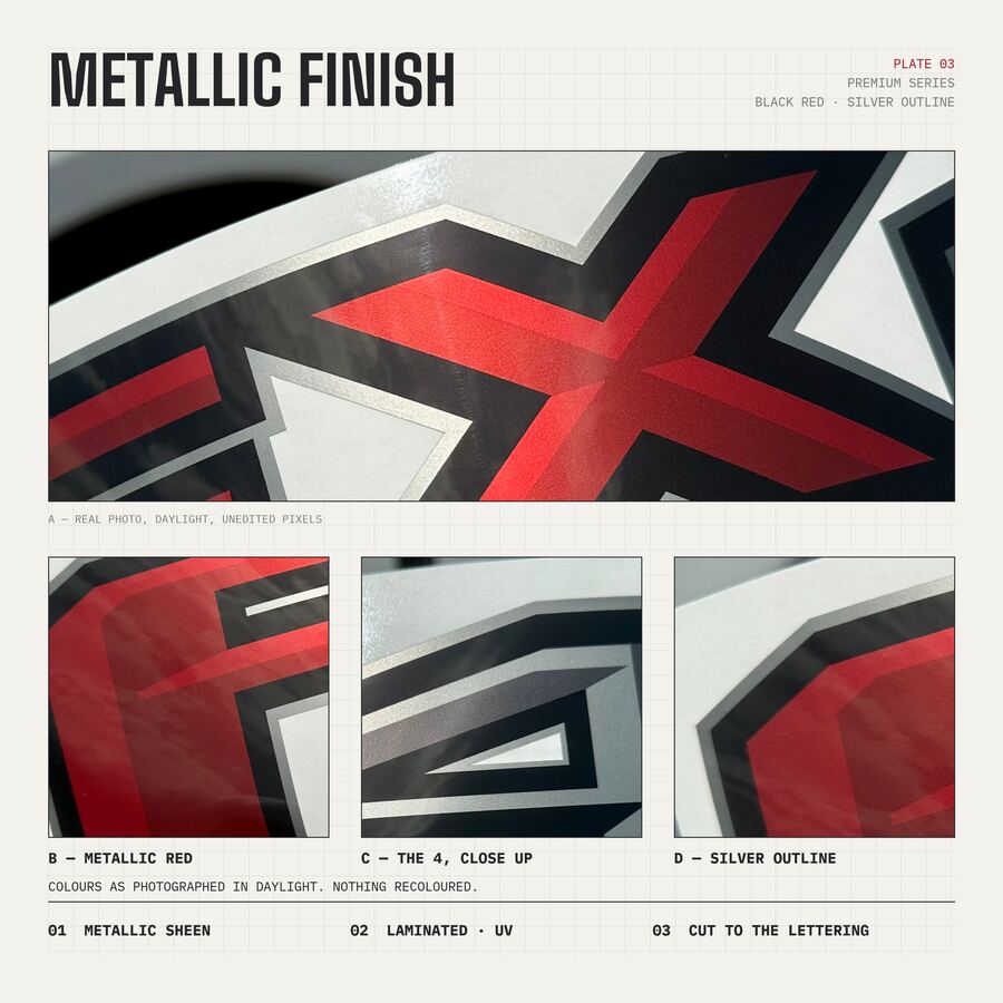 FX4 Off Road Decals for Ford F-150 2015–2020 · Black Red · Premium · Finish close-up