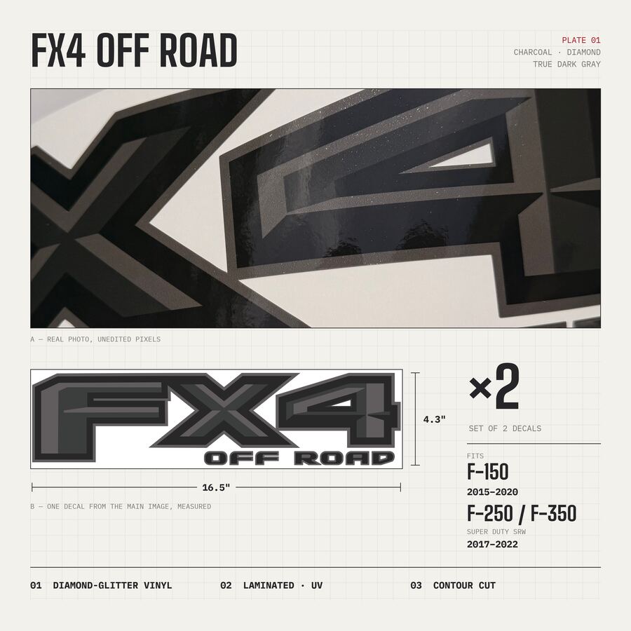 FX4 Off Road Decals for Ford F-150 2015–2020 · Charcoal · Diamond · Overview