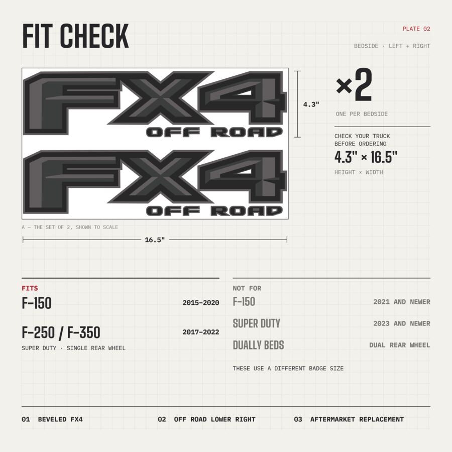 FX4 Off Road Decals for Ford F-150 2015–2020 · Charcoal · Diamond · Fit check and size