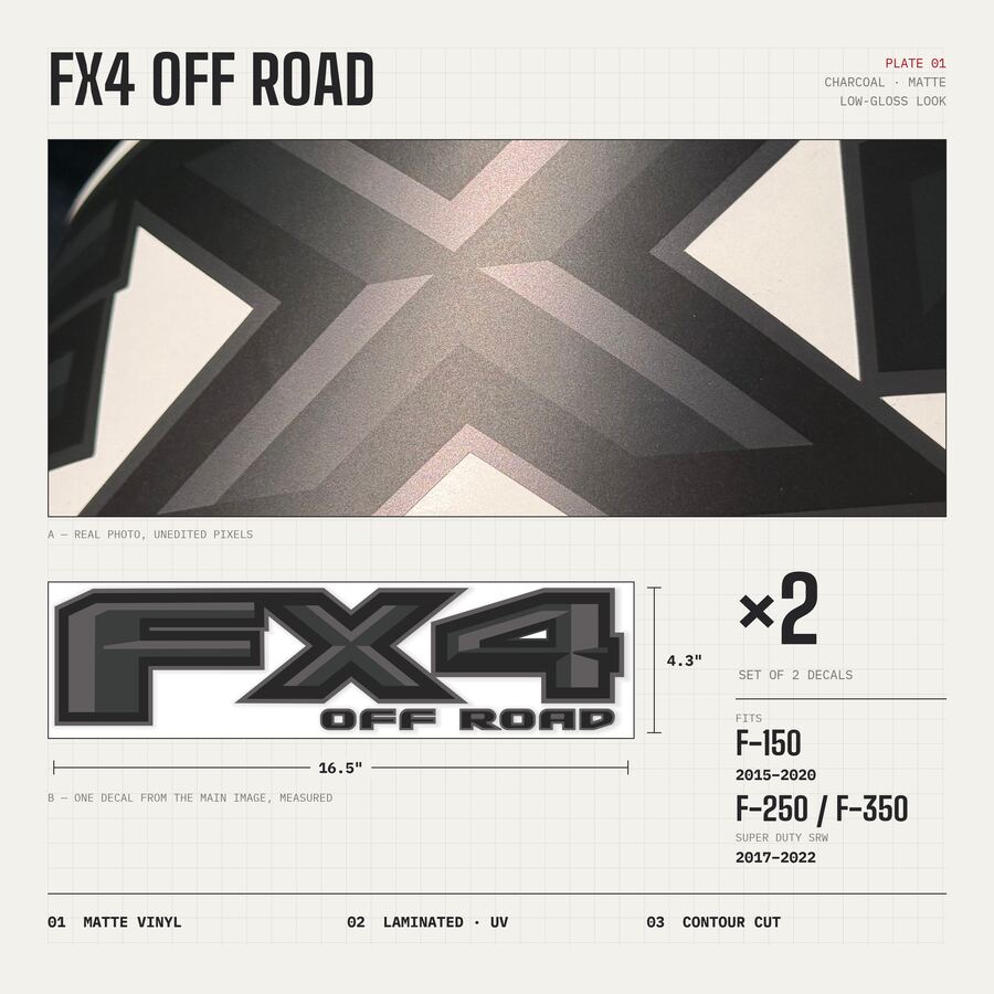 FX4 Off Road Decals for Ford F-150 2015–2020 · Charcoal · Premium · Matte · Overview