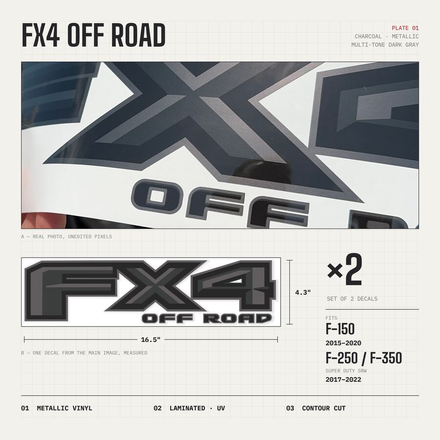 FX4 Off Road Decals for Ford F-150 2015–2020 · Charcoal · Premium · Overview