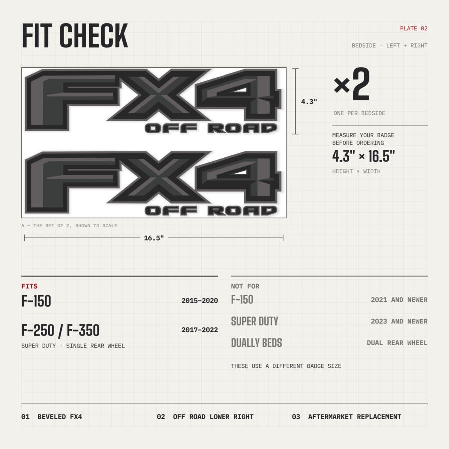FX4 Off Road Decals for Ford F-150 2015–2020 · Charcoal · Premium · Fit check and size