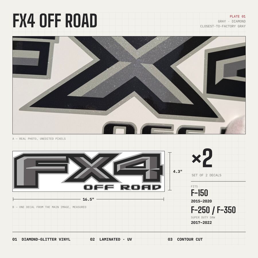 FX4 Off Road Decals for Ford F-150 2015–2020 · Gray · Diamond · Overview