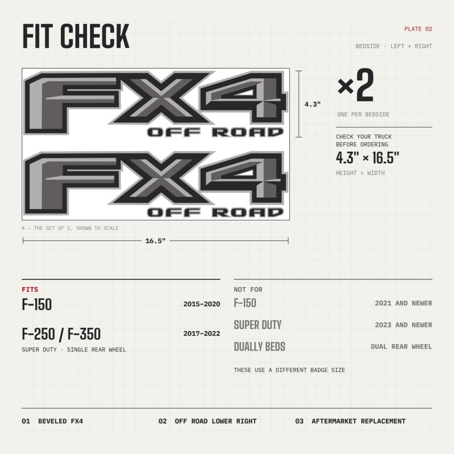 FX4 Off Road Decals for Ford F-150 2015–2020 · Gray · Diamond · Fit check and size