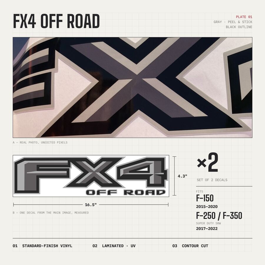 FX4 Off Road Decals for Ford F-150 2015–2020 · Gray · Peel & Stick · Overview