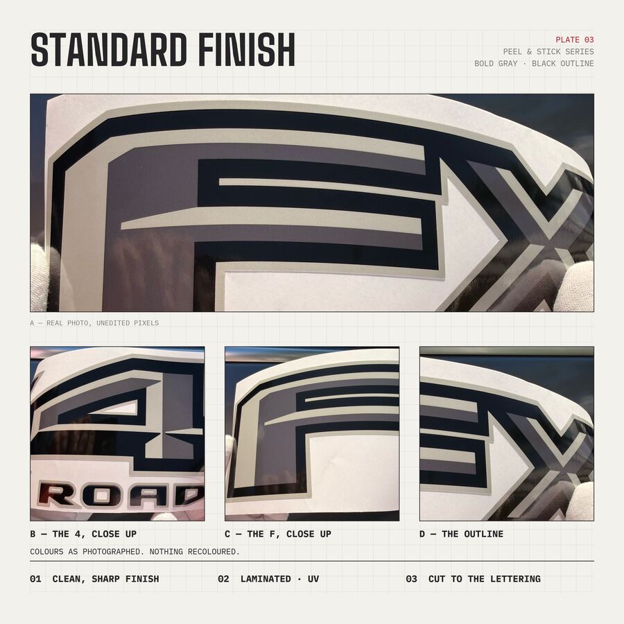 FX4 Off Road Decals for Ford F-150 2015–2020 · Gray · Peel & Stick · Finish close-up