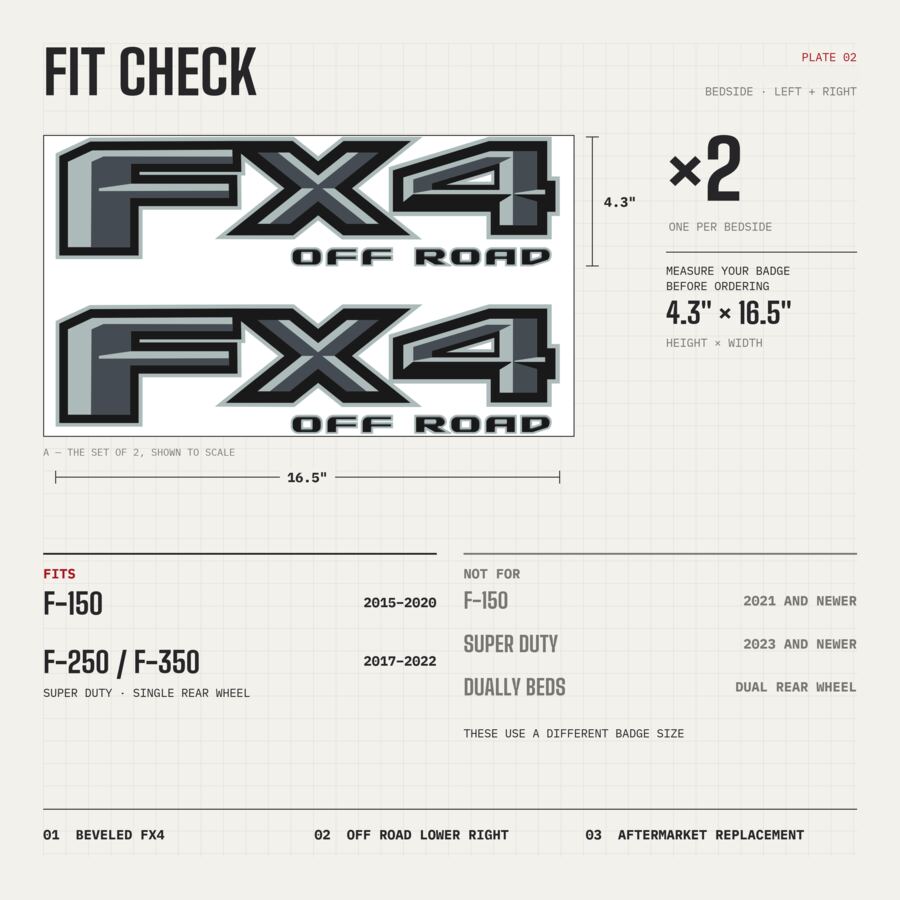 FX4 Off Road Decals for Ford F-150 2015–2020 · Gray · Premium · Fit check and size