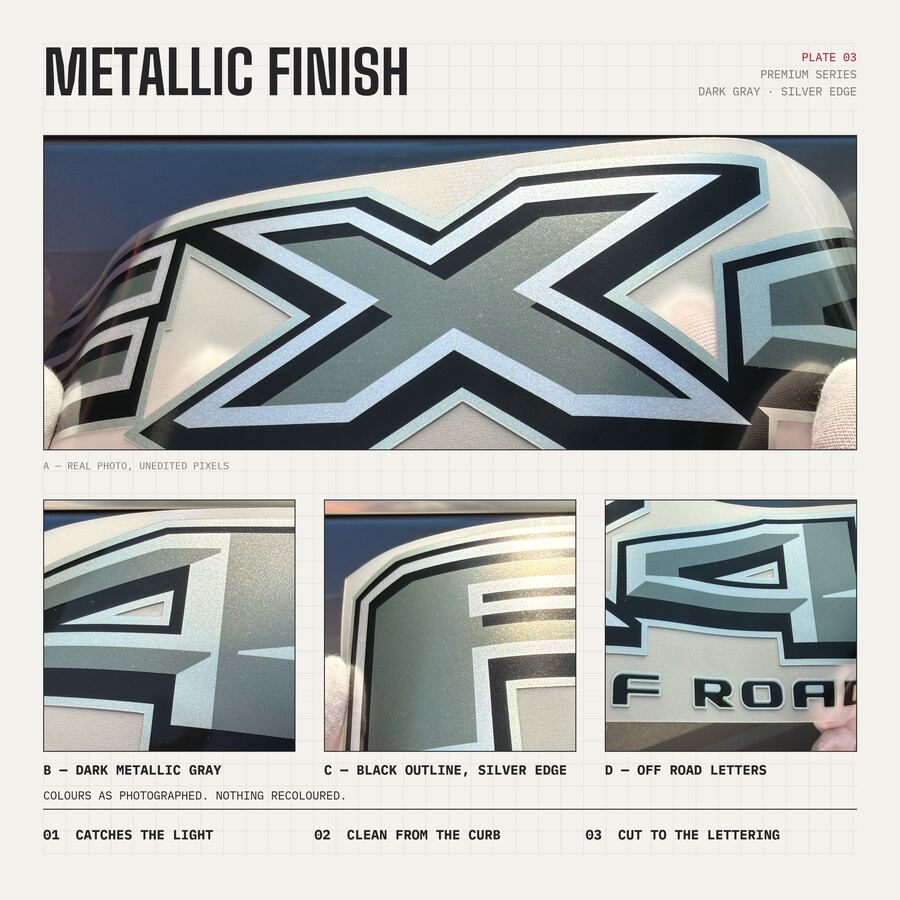 FX4 Off Road Decals for Ford F-150 2021–2026 · Black · Premium · Finish close-up