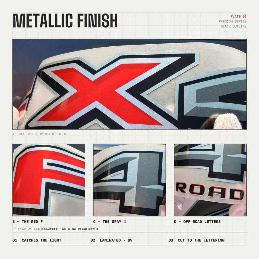 FX4 Off Road Decals for Ford F-150 2021–2026 · Black Red · Premium · Finish close-up