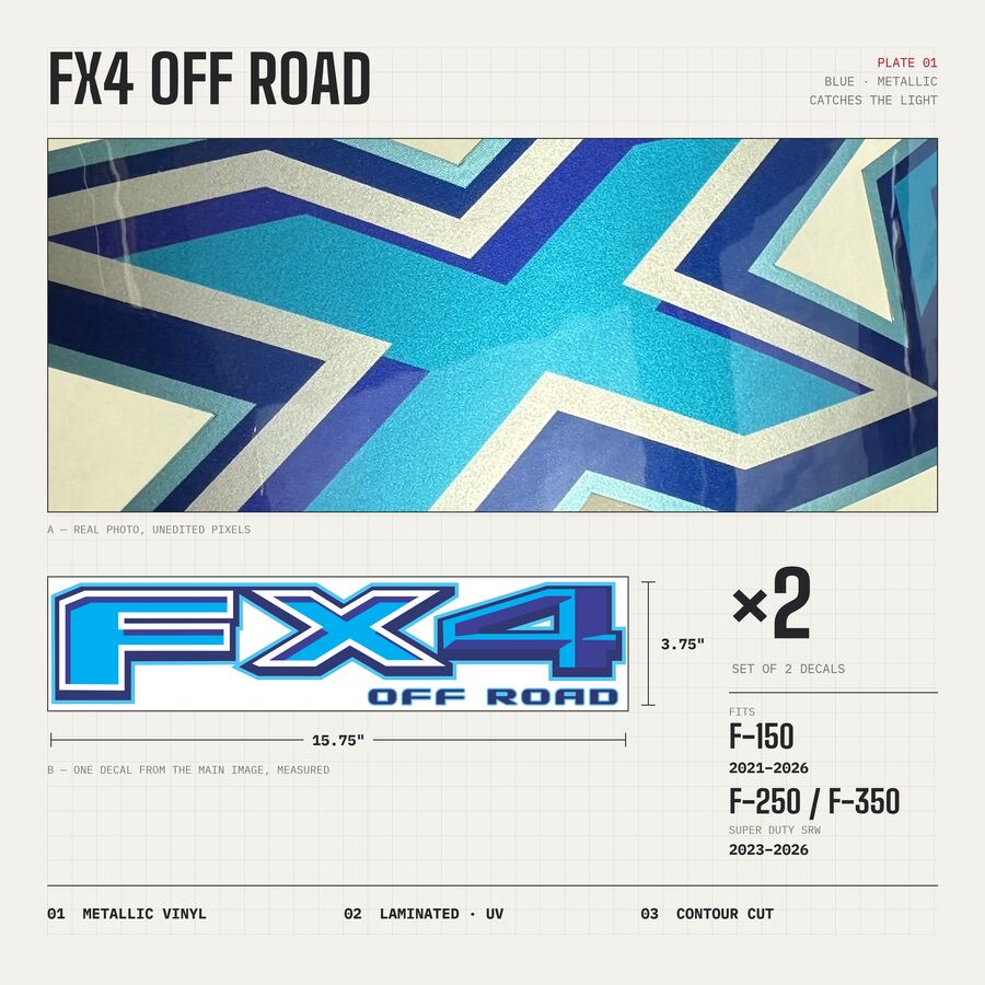 FX4 Off Road Decals for Ford F-150 2021–2026 · Blue · Premium · Overview