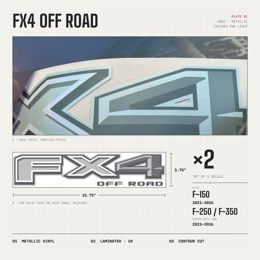 FX4 Off Road Decals for Ford F-150 2021–2026 · Gray · Premium · Overview