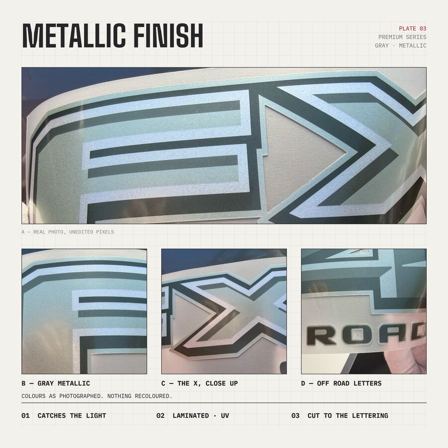 FX4 Off Road Decals for Ford F-150 2021–2026 · Gray · Premium · Finish close-up