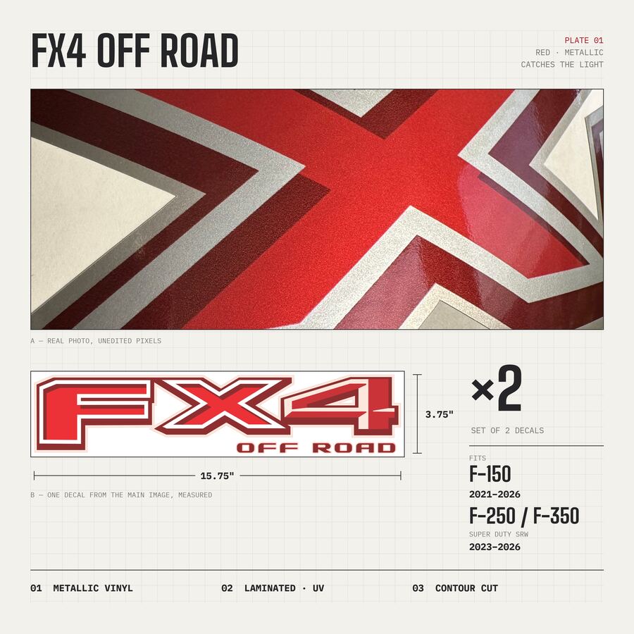FX4 Off Road Decals for Ford F-150 2021–2026 · Red · Premium · Overview
