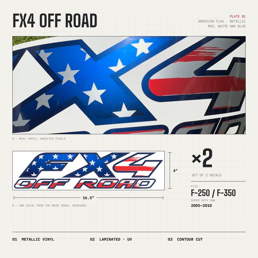 FX4 Off Road Decals for Ford Super Duty 2005–2010 · American Flag · Premium · Overview