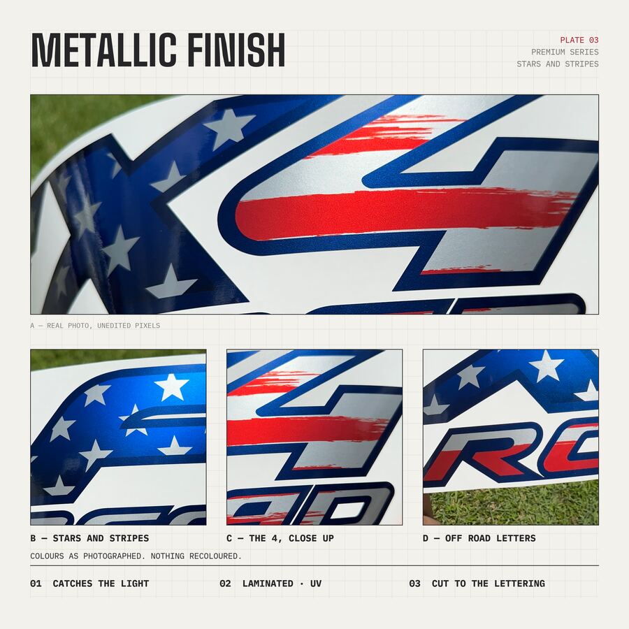 FX4 Off Road Decals for Ford Super Duty 2005–2010 · American Flag · Premium · Finish close-up