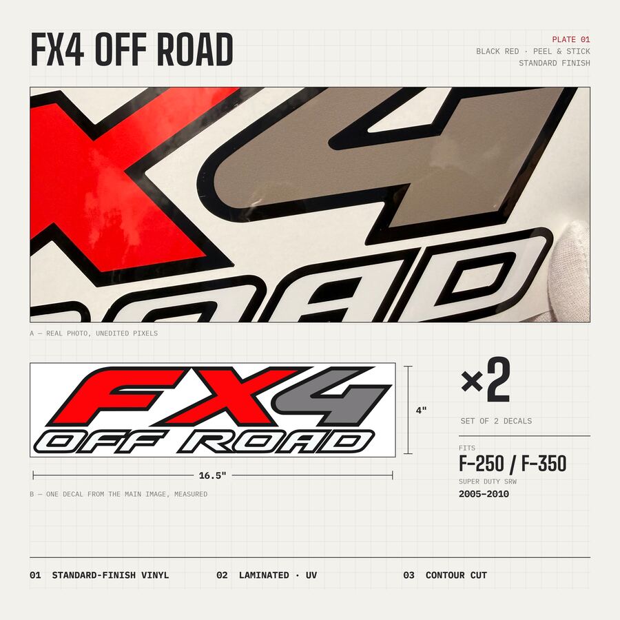 FX4 Off Road Decals for Ford Super Duty 2005–2010 · Black Red · Peel & Stick · Overview