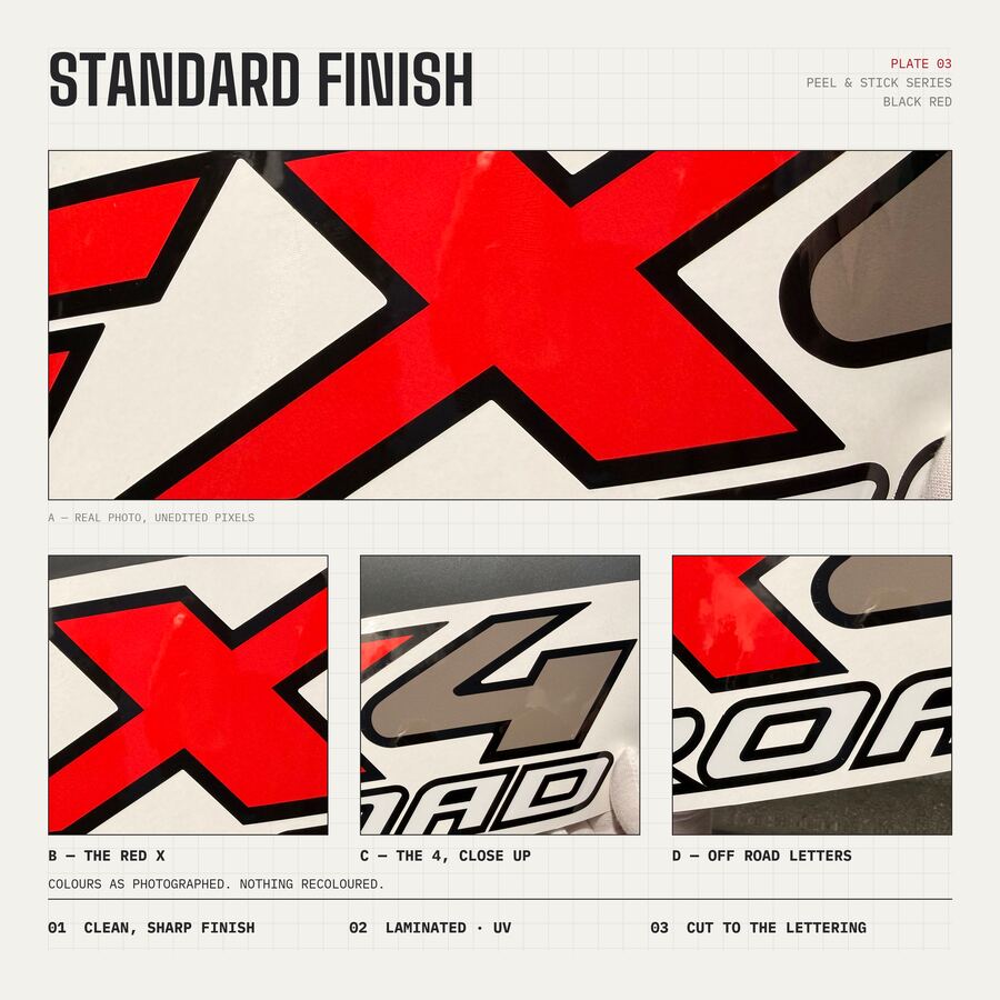 FX4 Off Road Decals for Ford Super Duty 2005–2010 · Black Red · Peel & Stick · Finish close-up