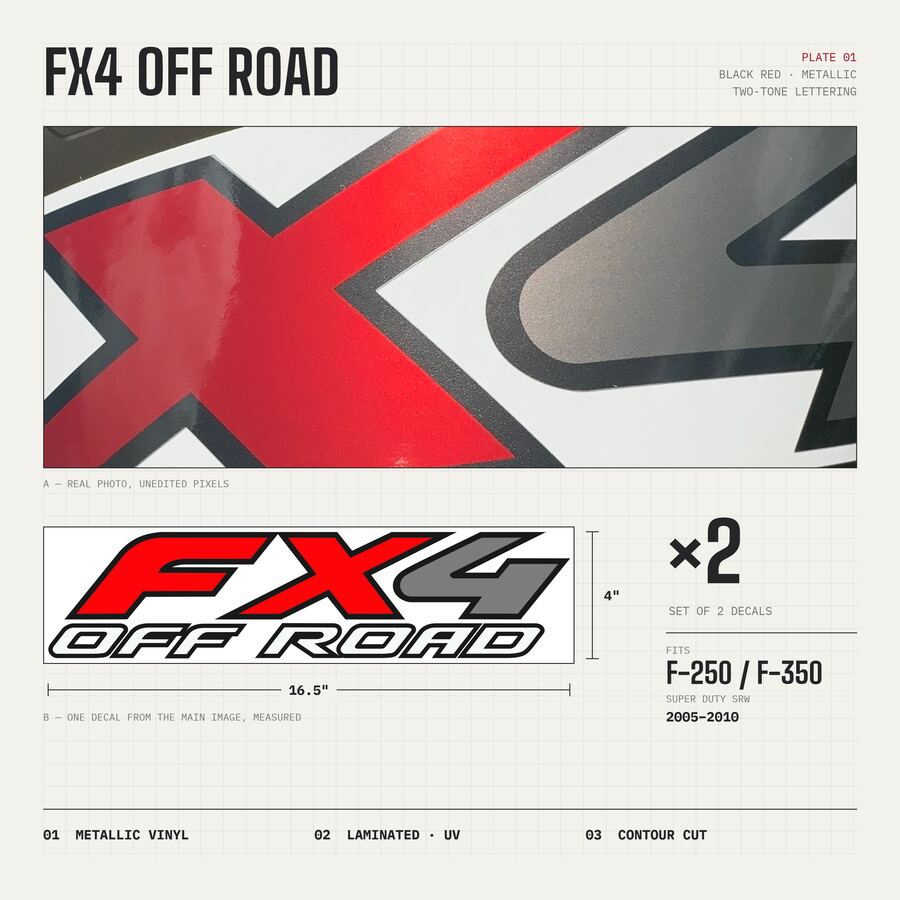 FX4 Off Road Decals for Ford Super Duty 2005–2010 · Black Red · Premium · Overview