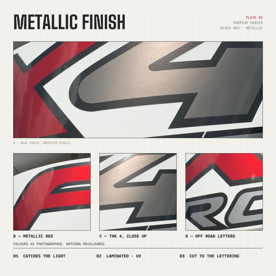 FX4 Off Road Decals for Ford Super Duty 2005–2010 · Black Red · Premium · Finish close-up