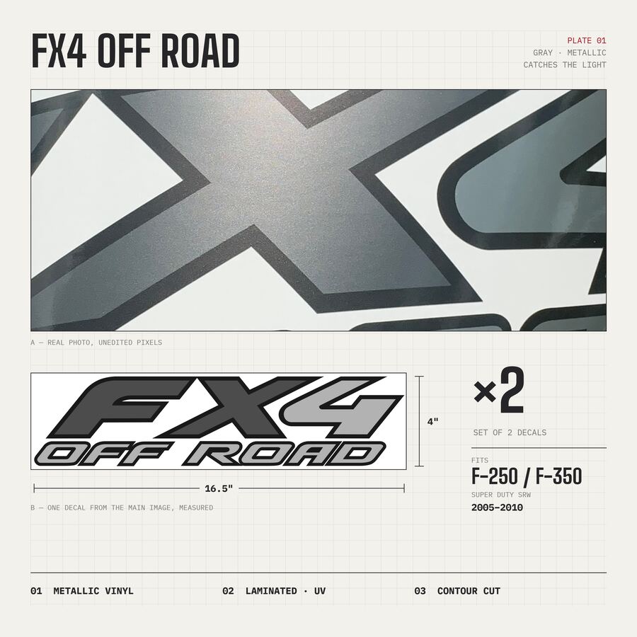 FX4 Off Road Decals for Ford Super Duty 2005–2010 · Gray · Premium · Overview