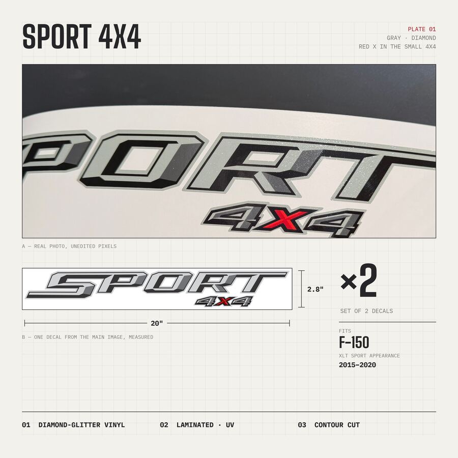 Sport 4x4 Decals for Ford F-150 2015–2020 · Gray · Diamond · Overview