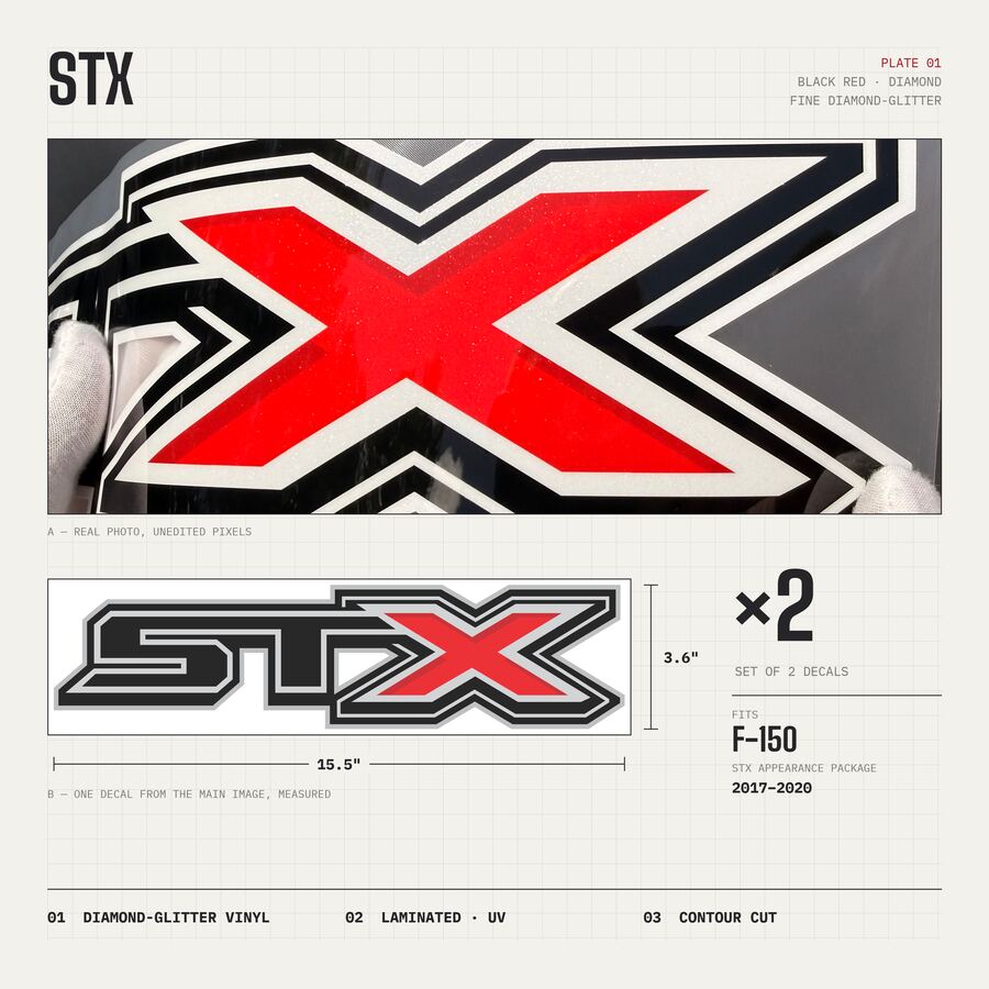 STX Decals for Ford F-150 2017–2020 · Black Red · Diamond · Overview