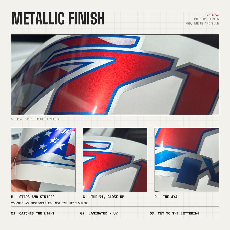 Z71 4x4 Decals for Chevrolet Silverado HD & GMC Sierra 2007–2014 · American Flag · Premium · Finish close-up
