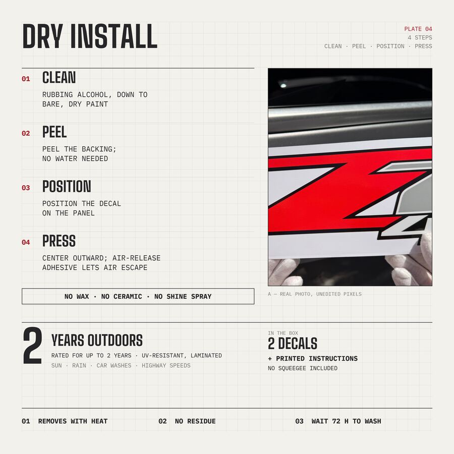 Z71 4x4 Decals for Chevrolet Silverado HD & GMC Sierra 2007–2014 · Black Red · Peel & Stick · Dry install