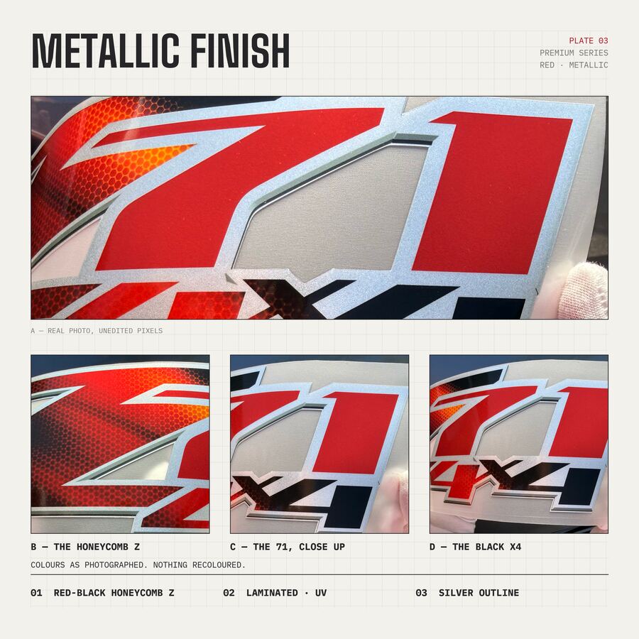 Z71 4x4 Decals for Chevrolet Silverado HD & GMC Sierra 2007–2014 · Red Honeycomb · Premium · Finish close-up