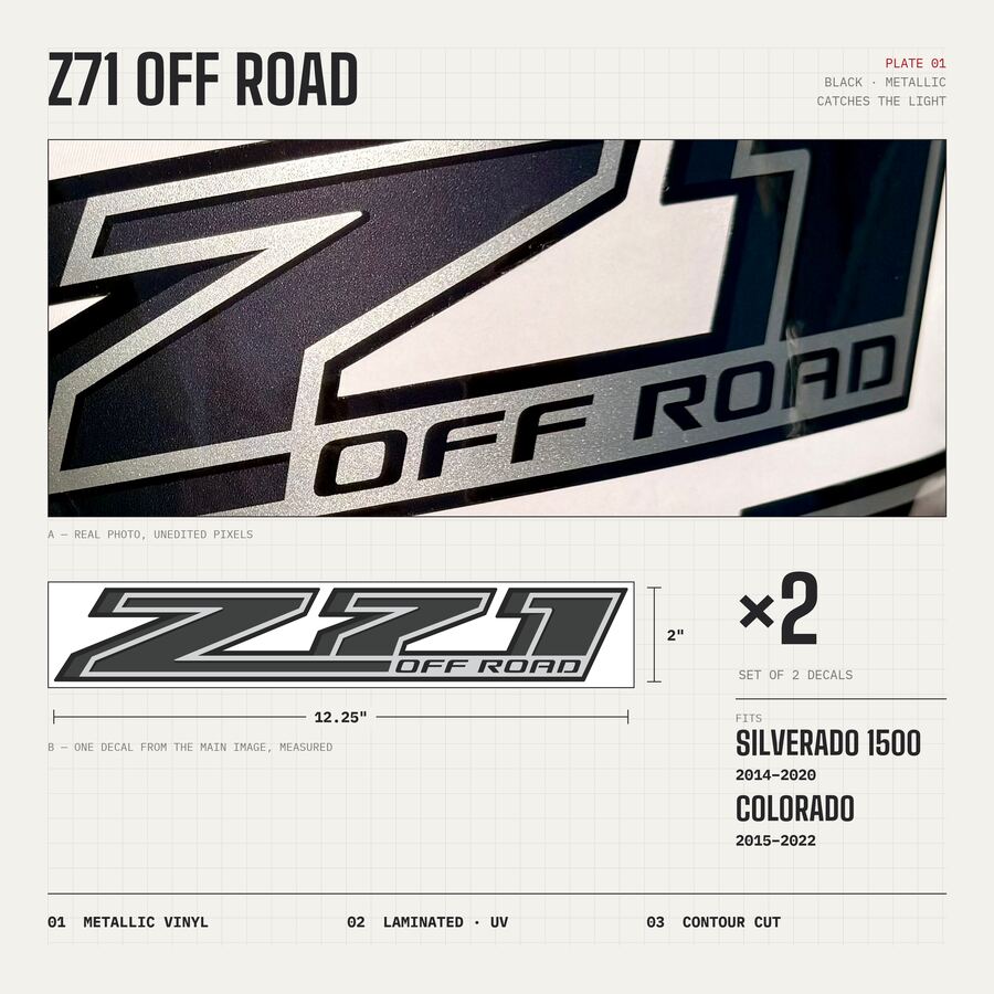Z71 Off Road Decals for Chevrolet Silverado 1500 2014–2020 · Black · Premium · Overview