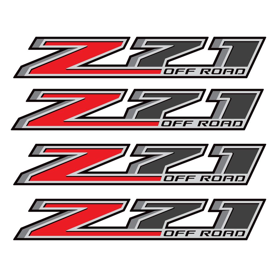 Z71 Off Road Decals for Chevrolet Silverado 1500 2014–2020 · Black Red · Peel & Stick · Set of 4 · Product photo