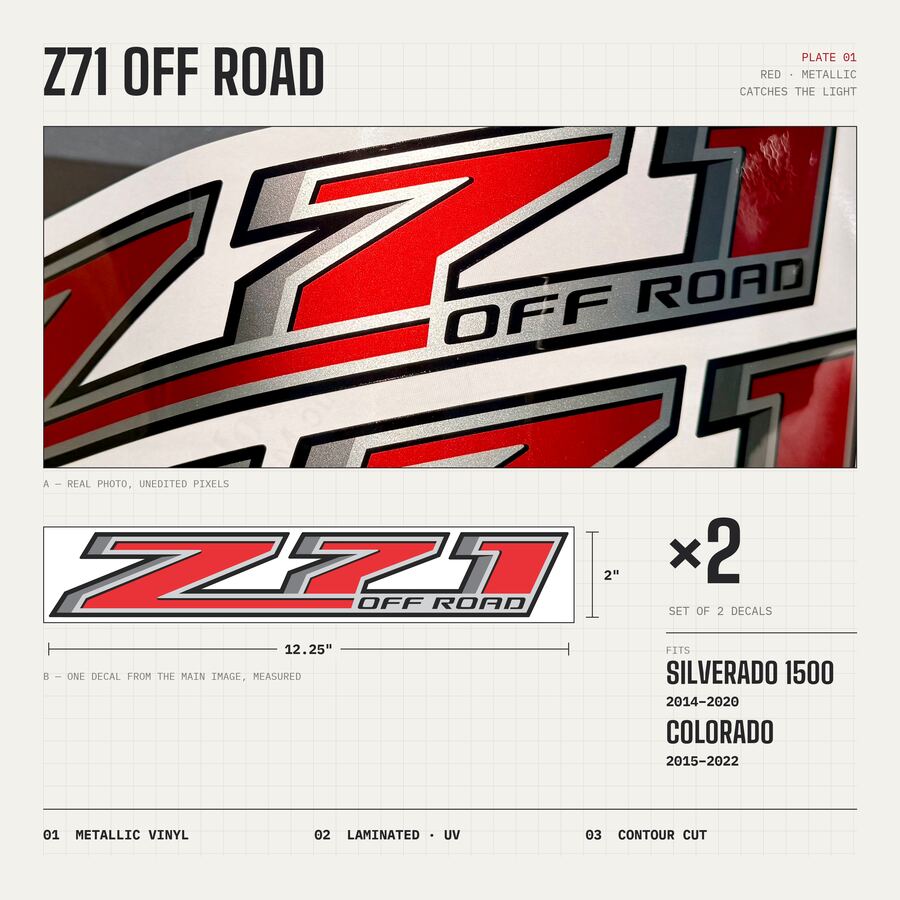 Z71 Off Road Decals for Chevrolet Silverado 1500 2014–2020 · Red · Premium · Overview